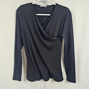 M.M Lafleur Long Sleeve Cowl Neck Blouse in Black - Size M